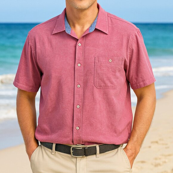 Tommy Bahama Men's Large Red Desert Fronds Button Up S/S Camp Shirt StretchNEW